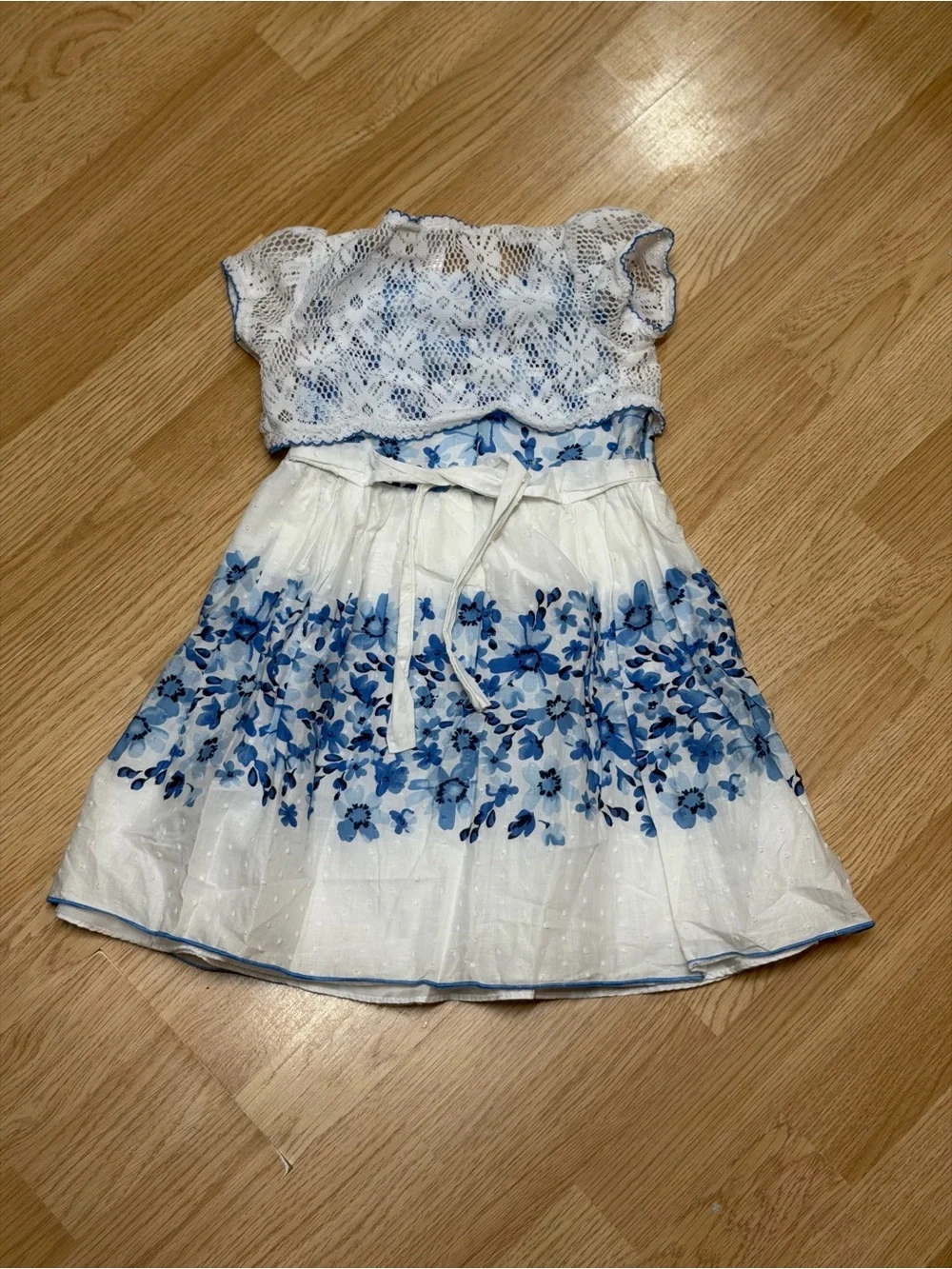 George Girls 4T Blue White Floral Dress Lace Bolero Overlay Spring Party